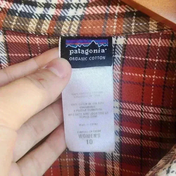 Patagonia Organic Cotton Vintage Orange Plaid Button Up Flannel Size 10 Women’s - Picture 8 of 8